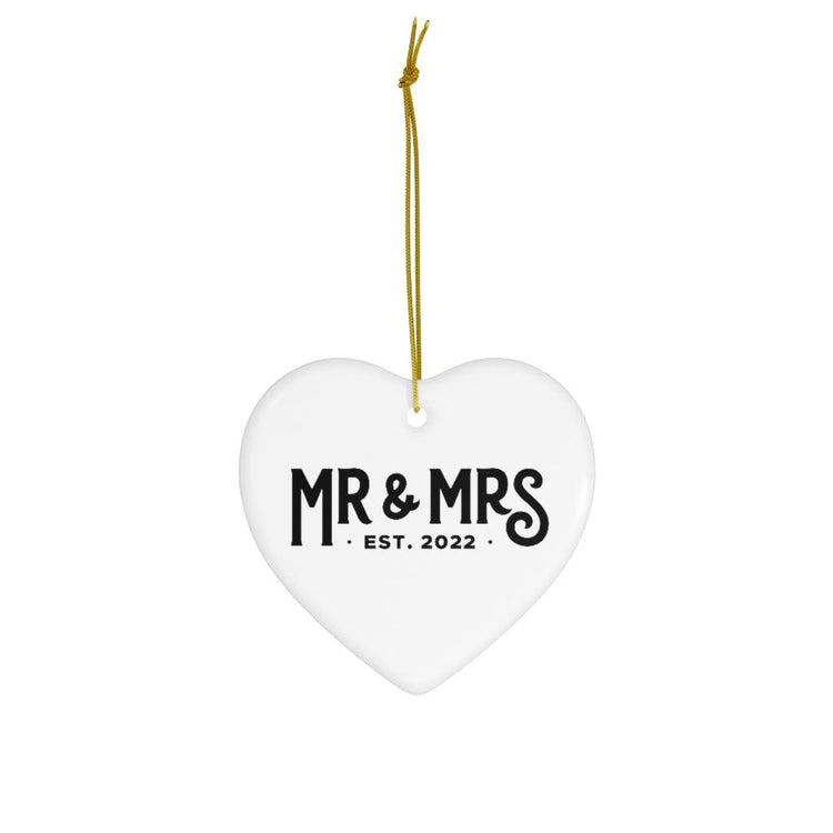 Mr and Mrs Est 2022 First Year Together Anniversary Ceramic Ornament - Heart, Snowflake or Circle - Porcelain by Oaklynn Lane