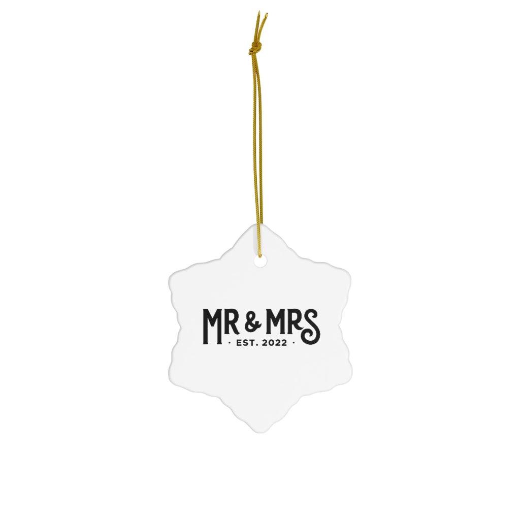 Mr and Mrs Est 2022 First Year Together Anniversary Ceramic Ornament - Heart, Snowflake or Circle - Porcelain by Oaklynn Lane