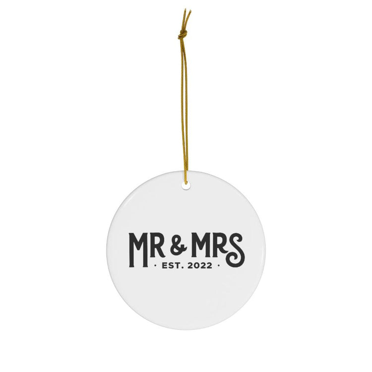 Mr and Mrs Est 2022 First Year Together Anniversary Ceramic Ornament - Heart, Snowflake or Circle - Porcelain by Oaklynn Lane