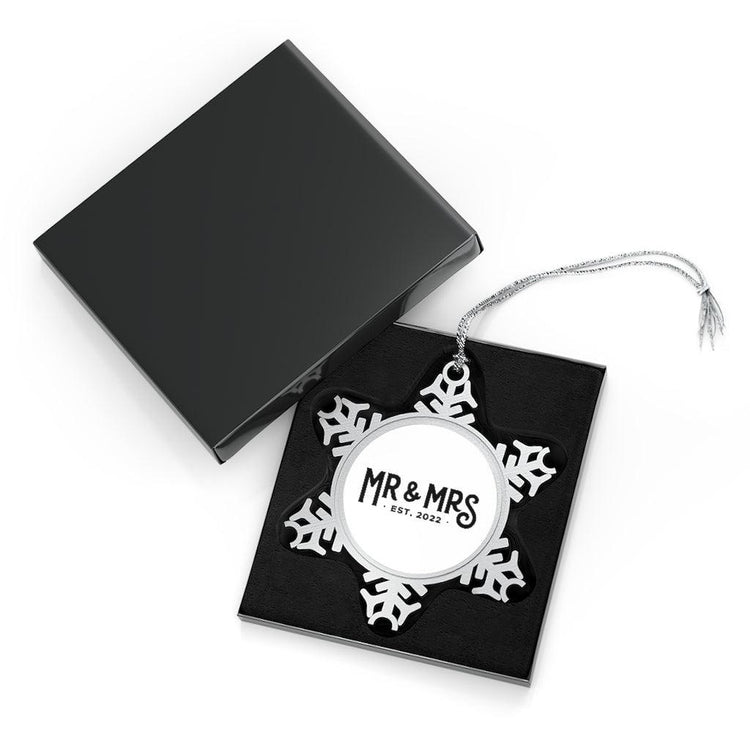 Mr and Mrs Est 2022 First Year Together - Pewter Snowflake Ornament by Oaklynn Lane