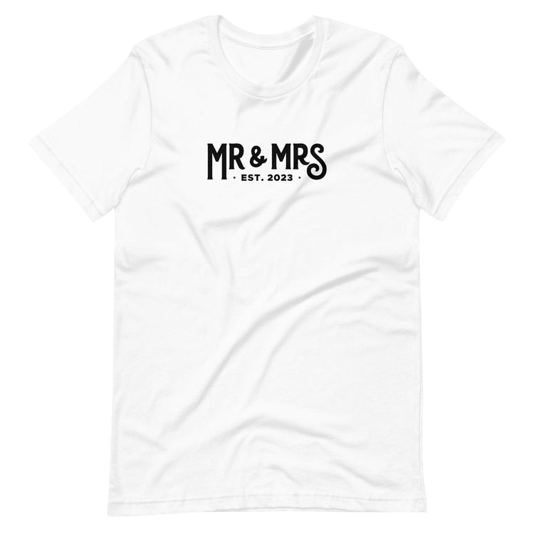 Mr and Mrs Established 2023 Unisex t-shirt - Engagement Gift for Couple by Oaklynn Lane