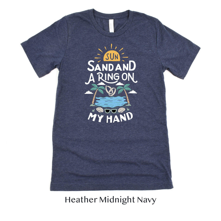 Sun, Sand and a Ring on My Hand - Beach Getaway Honeymoon Minimoon Short-sleeve tshirt - by Oaklynn Lane