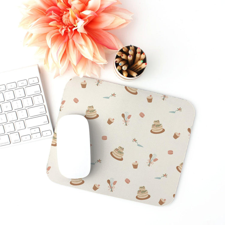 Whisked Away Cake Pattern Mouse Pad (Rectangle) - Cute Bakery Mousepad Office Decor by Oaklynn Lane