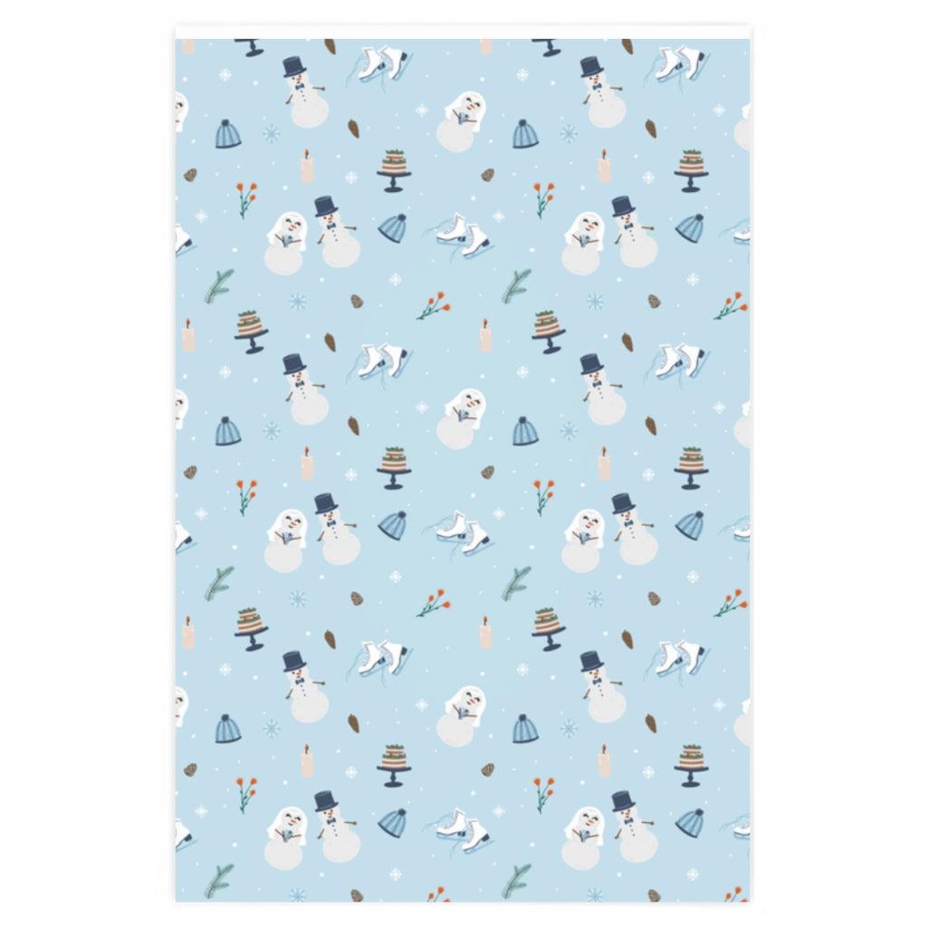 Winter Wedding - Snowman Bride and Groom Gift Wrapping Paper by Oaklynn Lane