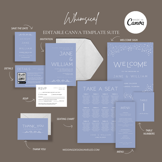 DIGITAL DOWNLOAD - Whimsical Enchanting Wedding Invitation Suite - Editable Canva Bundle