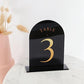 UNIQOOO Black Arch Wedding Table Numbers with Stands 1-15, Gold Foil Printed 5x7 Acrylic Signs and Holders, Perfect for Centerpiece, Reception, Decoration, Party, Anniversary, Event