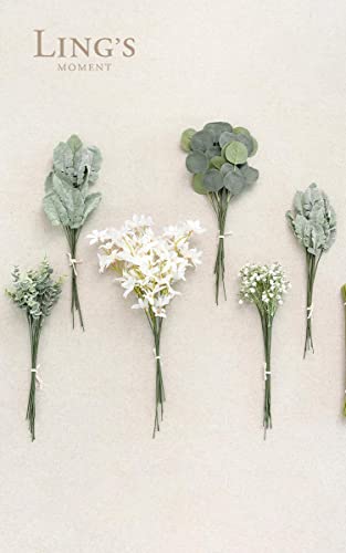 Ling's Moment Artificial Greenery Stems Box Set, 98pcs with 6 Kinds of Faux Greenery Picks for DIY Bridal Bouquets Wedding Floral Arrangement Table Centerpieces, Sage Green & White