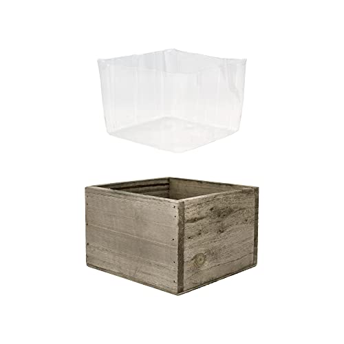 CYS EXCEL Wood Square Planter Box with Removable Plastic Liner (H:4" Open:6"x6") | Multiple Size Choices Wooden Planters | Indoor Decorative Flower Box