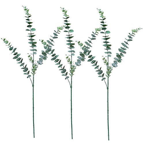 FuleHouzz 3 Pcs Soft Touch Artificial Eucalyptus Leaves Spray Fake Silver Dollar Greenery Stems for Home Wedding Floral Arrangement, Green