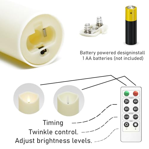 kakoya Flickering Flameless Candles, Battery Operated Acrylic LED Pillar Candles with Remote Control and Timer,Set of 9 (Ivory)