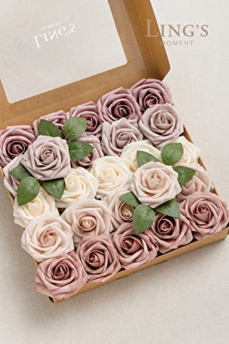 Ling's Moment Artificial Flowers Dusty Rose & Mauve Ombre Colors Foam 25 Pcs Rose 5 Tones for DIY Wedding Bouquets Centerpieces Arrangments Decorations