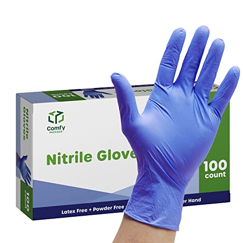 Comfy Package [100 Count - Medium] Nitrile Disposable Gloves - 4 mil. | Latex Free and Rubber Free | Non-Sterile Powder Free Gloves
