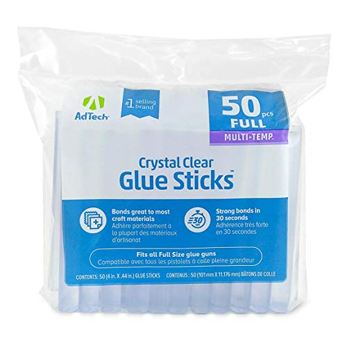 AdTech Hot Glue Sticks 4" Full Size, Clear, 50 Sticks
