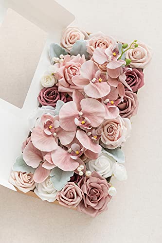 Ling's Moment Artificial Flowers Box Set for DIY Wedding Bouquets Centerpieces Arrangements Party Baby Shower Home Decorations, Belle Dusty Rose