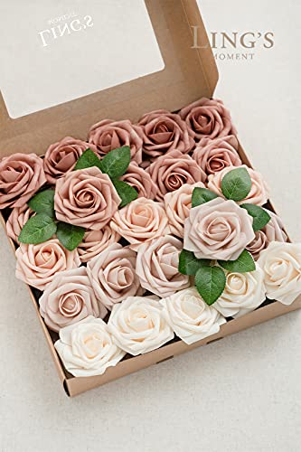 Ling's Moment Artificial Roses Flowers 25pcs Morandi Peach Ombre Colors Fake Roses with Stem for DIY Wedding Bouquets Centerpieces Arrangments Decorations