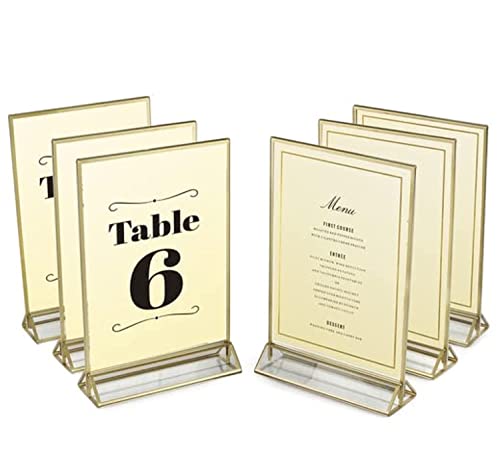 SUPER STAR QUALITY Clear Acrylic 2 Sided Frames with Gold Borders and Vertical Stand | Ideal for Wedding Table Number Holder, Double Sided Sign, Clear Photos, Menu Holders