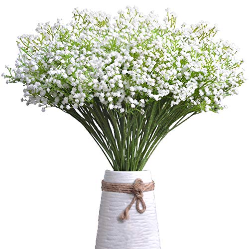 JIFTOK Babys Breath Artificial Flowers, 12 Pcs Fake Flowers Gypsophila Bouquet Fall Flowers Artificial for Decoration, Real Touch Silk Flower for Wedding Christmas DIY Party Home Garden Office(White)