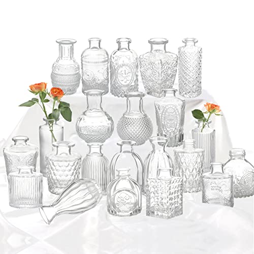 Glass Bud Vase Set of 22, Small Vases for Flowers, Clear Centerpieces, Mini in Bulk Rustic Wedding Decorations, Vintage Look Home Table Flower Decor