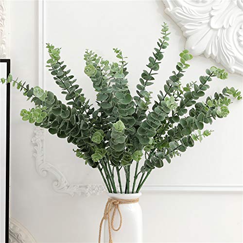 FuleHouzz 3 Pcs Soft Touch Artificial Eucalyptus Leaves Spray Fake Silver Dollar Greenery Stems for Home Wedding Floral Arrangement, Green