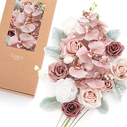 Ling's Moment Artificial Flowers Box Set for DIY Wedding Bouquets Centerpieces Arrangements Party Baby Shower Home Decorations, Belle Dusty Rose