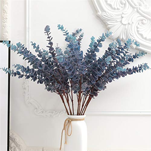 FuleHouzz 5 Pcs Soft Touch Artificial Eucalyptus Leaves Spray Fake Silver Dollar Greenery Stems for Home Wedding Floral Arrangement, Blue