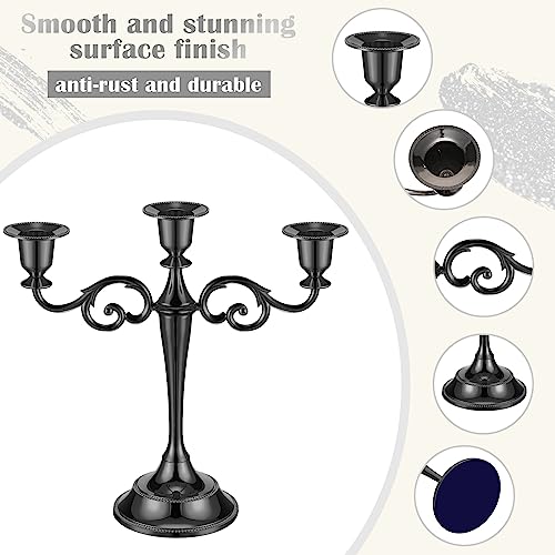 Dandat 3 Pcs Metal Candelabra Candlestick Holders 10.24 Inch Tall Candlestick Holders Gothic Candle Holder for Home Wedding Church Halloween Party (Black,3 Pillar Style)