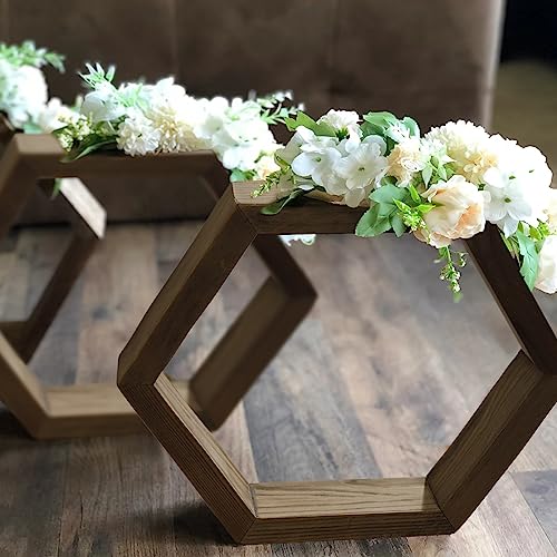 Rustic Hexagon Wedding Lantern Centerpiece - Set of 2 Wooden Candle Holder for Farmhouse Decor and Geometric Terrarium, for Country Barn Weddings