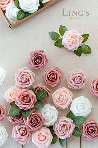 Ling's Moment Artificial Roses Flowers 25pcs Dusty Rose Ombre Colors Fake Roses with Stem for DIY Wedding Bouquets Centerpieces Arrangments Decorations
