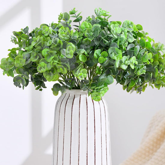 FuleHouzz 12pcs Artificial Eucalyptus Greenery Stems 16" Tall Fake Eucalyptus Leaves Branches for Wedding Bouquet Wreath Decor, Grey Green