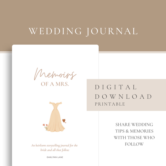 DIGITAL DOWNLOAD Memoirs of a Mrs - Bride to Be Wedding Printable Journal - Engagement Journal - Keepsake Wedding Journal - 8.5x11" PDF