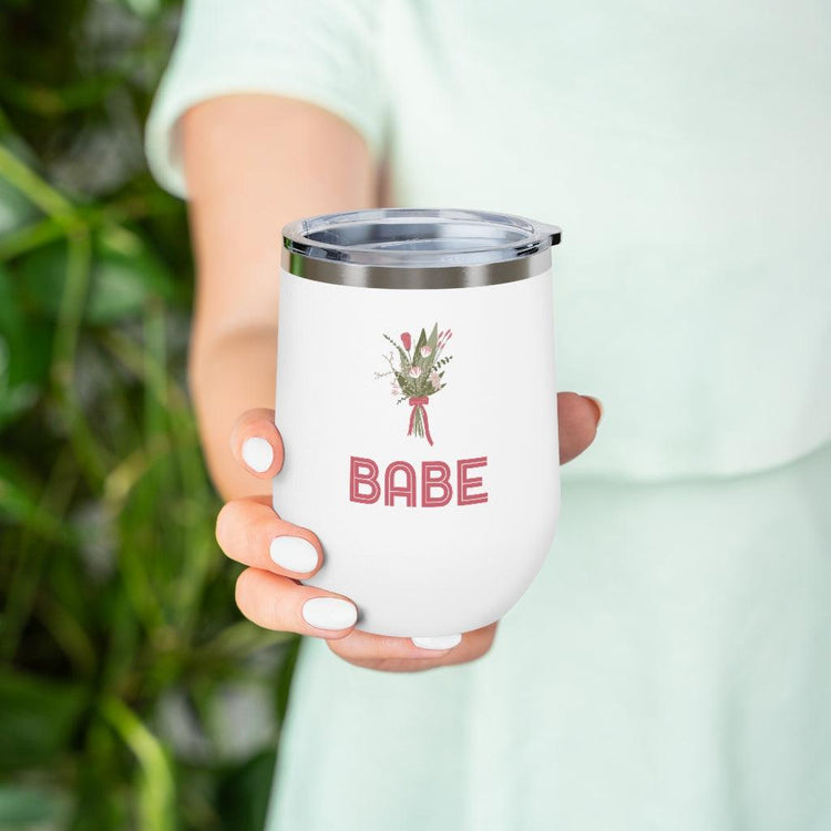 Babe Bridesmaid 12oz Insulated Wine Tumbler by Oaklynn Lane - White with floral design