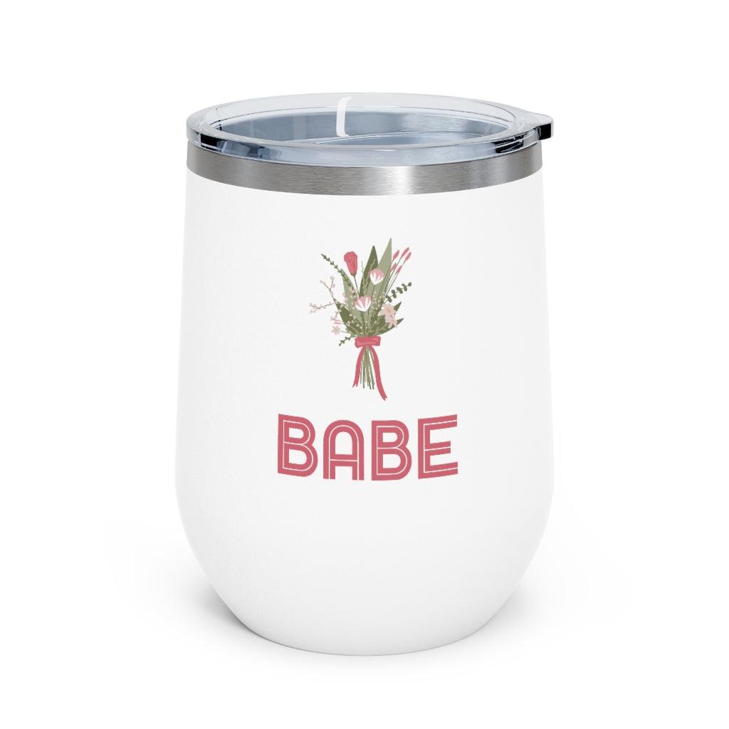 Babe Bridesmaid 12oz Insulated Wine Tumbler by Oaklynn Lane - white tumbler with floral design