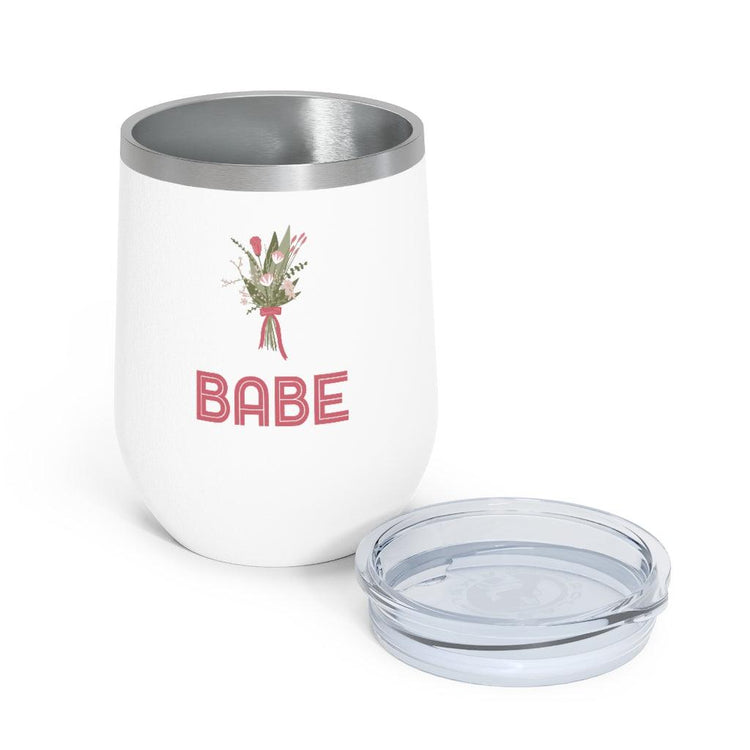Babe Bridesmaid 12oz Insulated Wine Tumbler by Oaklynn Lane - clear lid off 