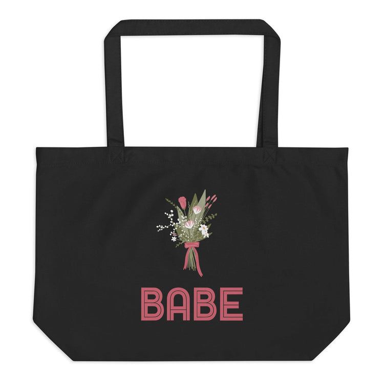 Babe - Bridesmaid Bachelorette Party Large organic tote bag by Oaklynn Lane - Black with Pink Floral