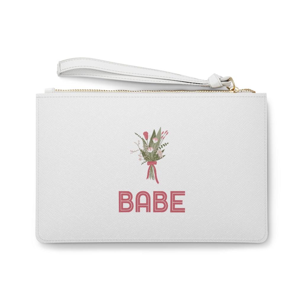 Babe - Bridesmaid Gift Clutch Bag by Oaklynn Lane - White with flowers