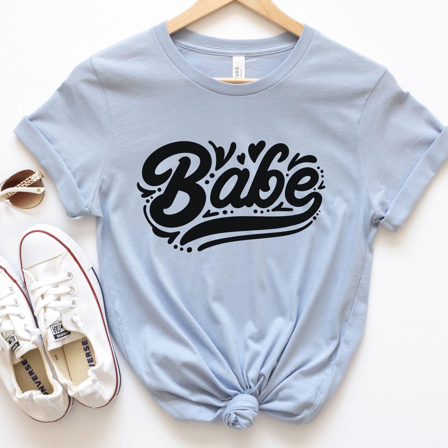 Babe - Wedding Party - Bach Party Short-sleeve Tee by Oaklynn Lane - In Light Blue - Dusty Blue - Bridesmaid Shirt