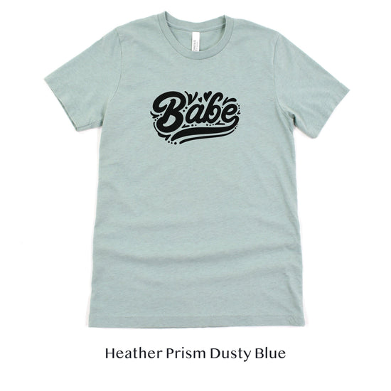 Babe - Wedding Party - Bach Party Short-sleeve Tee by Oaklynn Lane - Dusty Seafoam Blue Color for Bridesmaids
