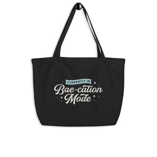 Baecation Mode Honeymoon or Beach Large Tote Bag by Oaklynn Lane - black tote