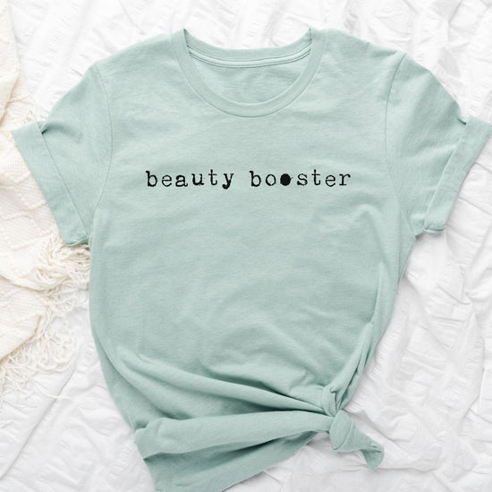 Beauty Booster - Hair and Makeup Artist shirt - HMUA Short-sleeve Tee by Oaklynn Lane - dusty seafoam blue