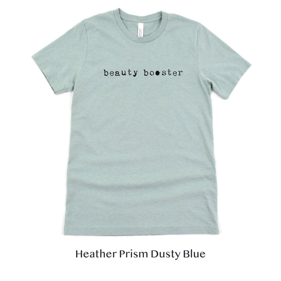 Beauty Booster - Hair and Makeup Artist shirt - HMUA Short-sleeve Tee by Oaklynn Lane - dusty blue shirt