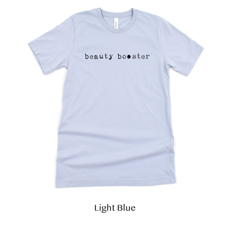 Beauty Booster - Hair and Makeup Artist shirt - HMUA Short-sleeve Tee by Oaklynn Lane - light blue shirt