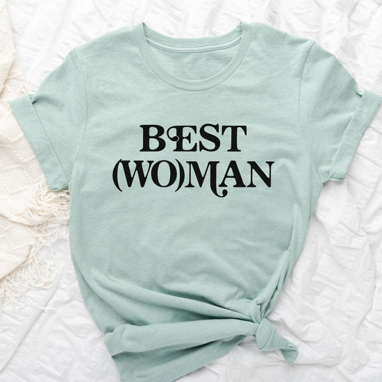 Best (Wo)man Retro Short-sleeve Tee for Best Woman by Oaklynn Lane - dusty seafoam shirt