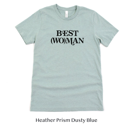 Best (Wo)man Retro Short-sleeve Tee for Best Woman by Oaklynn Lane - dusty seafoam blue shirt
