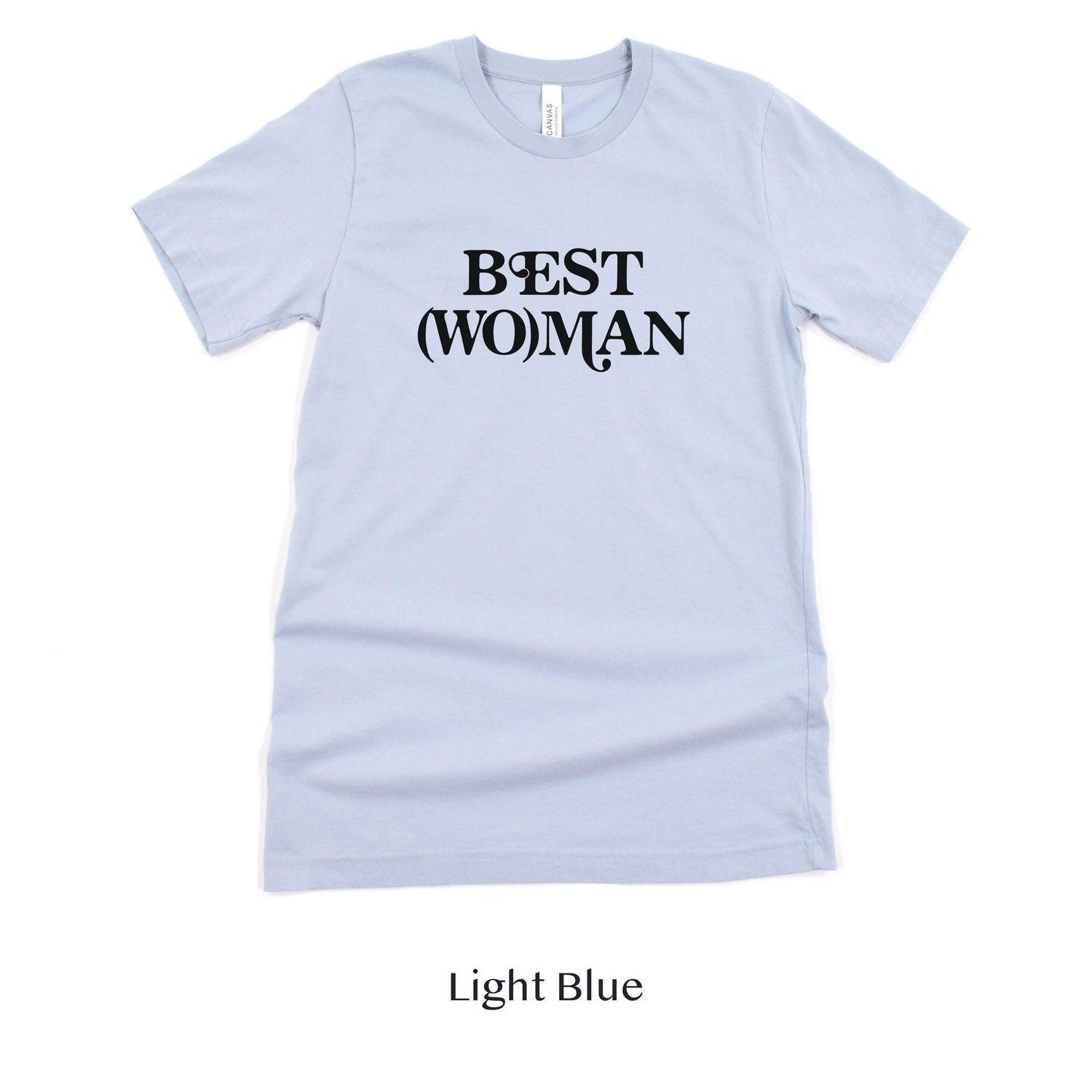 Best (Wo)man Retro Short-sleeve Tee for Best Woman by Oaklynn Lane - light blue shirt