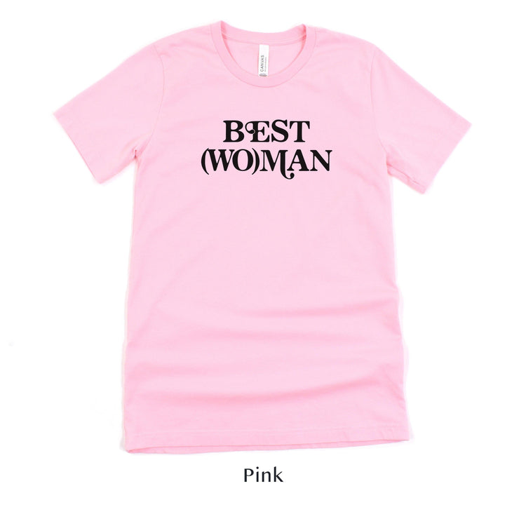 Best (Wo)man Retro Short-sleeve Tee for Best Woman by Oaklynn Lane - Pink Shirt