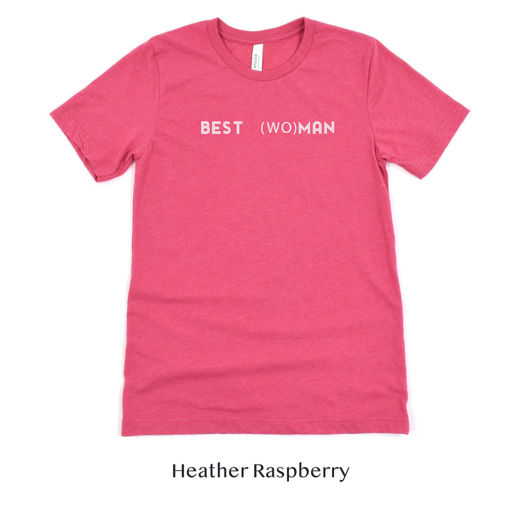 Best Woman Shirt - Matching Wedding Party tshirts - Unisex t-shirt by Oaklynn Lane -  Hot pink raspberry retry bridesmaid shirt