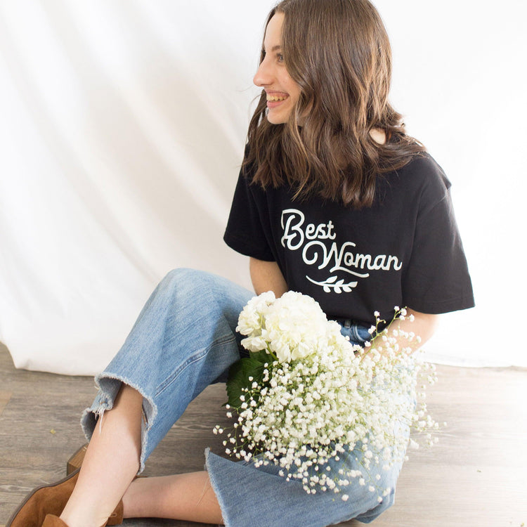 Best Woman Short-Sleeve Tee - Plus Sizes Available by Oaklynn Lane - bridesmaid holding flowers