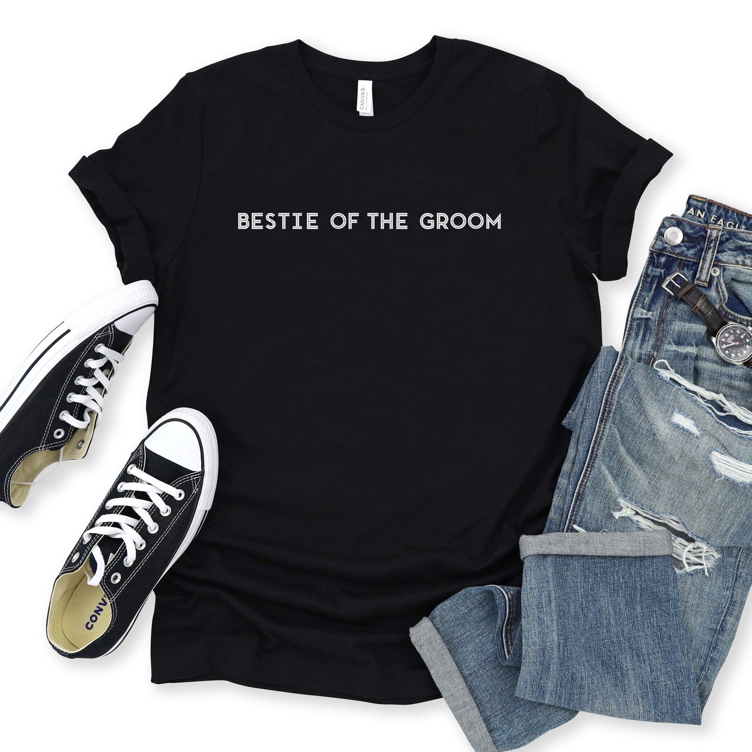 Bestie of the Groom - Unisex t-shirt - Wedding Party Matching Shirts - Bachelor Party by Oaklynn Lane - Black gender neutral shirt