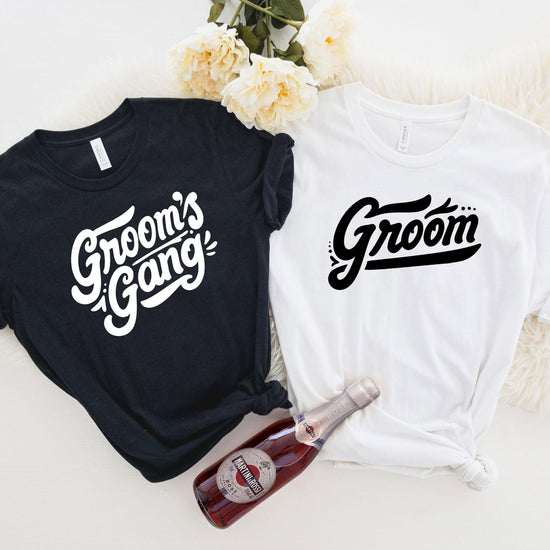 Black and White GROOM Short-sleeve Bachelor Party Tee by Oaklynn Lane - Groom and Grooms Gang Shirts
