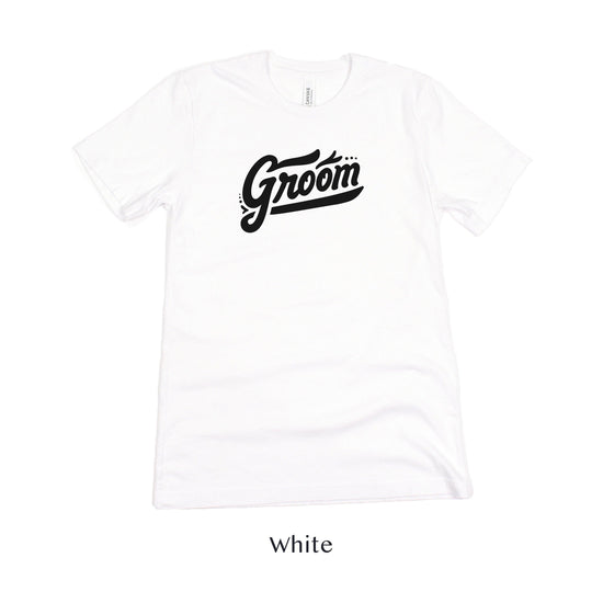 Black and White GROOM Short-sleeve Bachelor Party Tee by Oaklynn Lane - White Shirt - Engagement Gift
